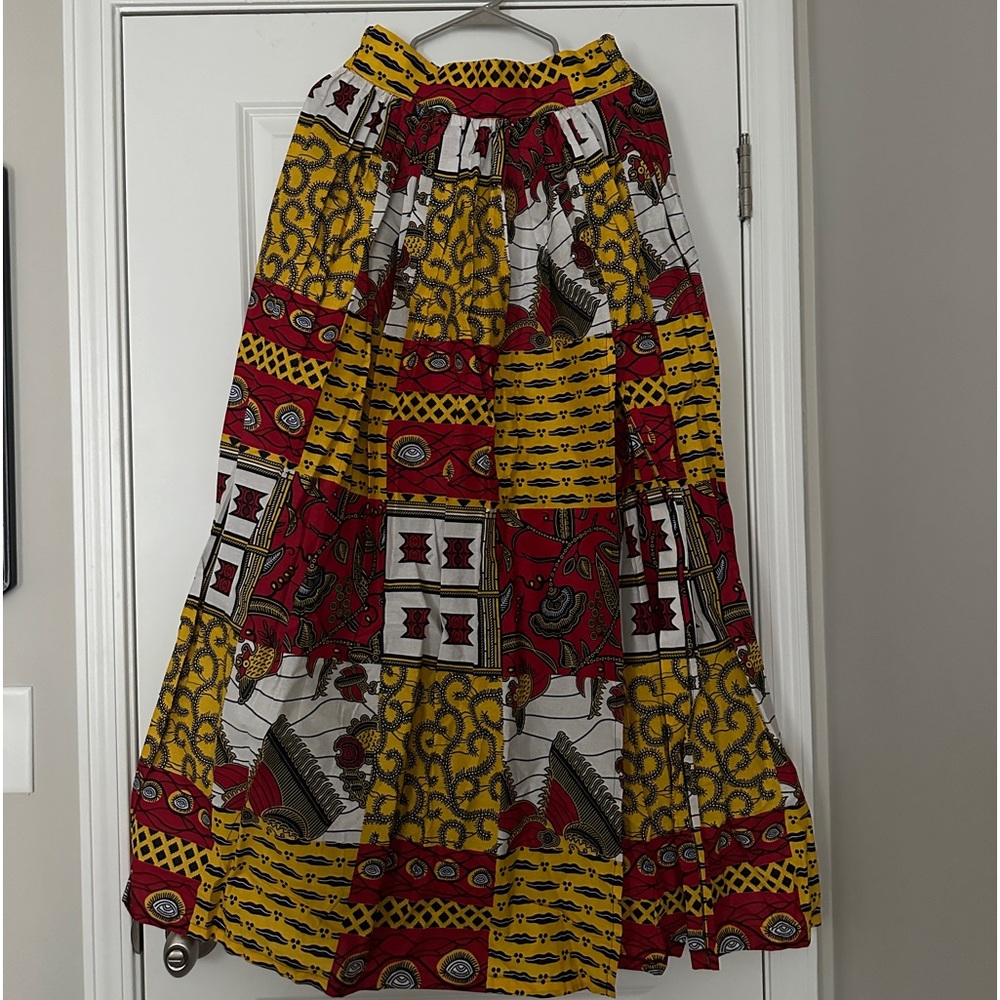 Grass-Fields Ankara Print Maxi A-Line Skirt w/ Pockets & Slit UK Size 8